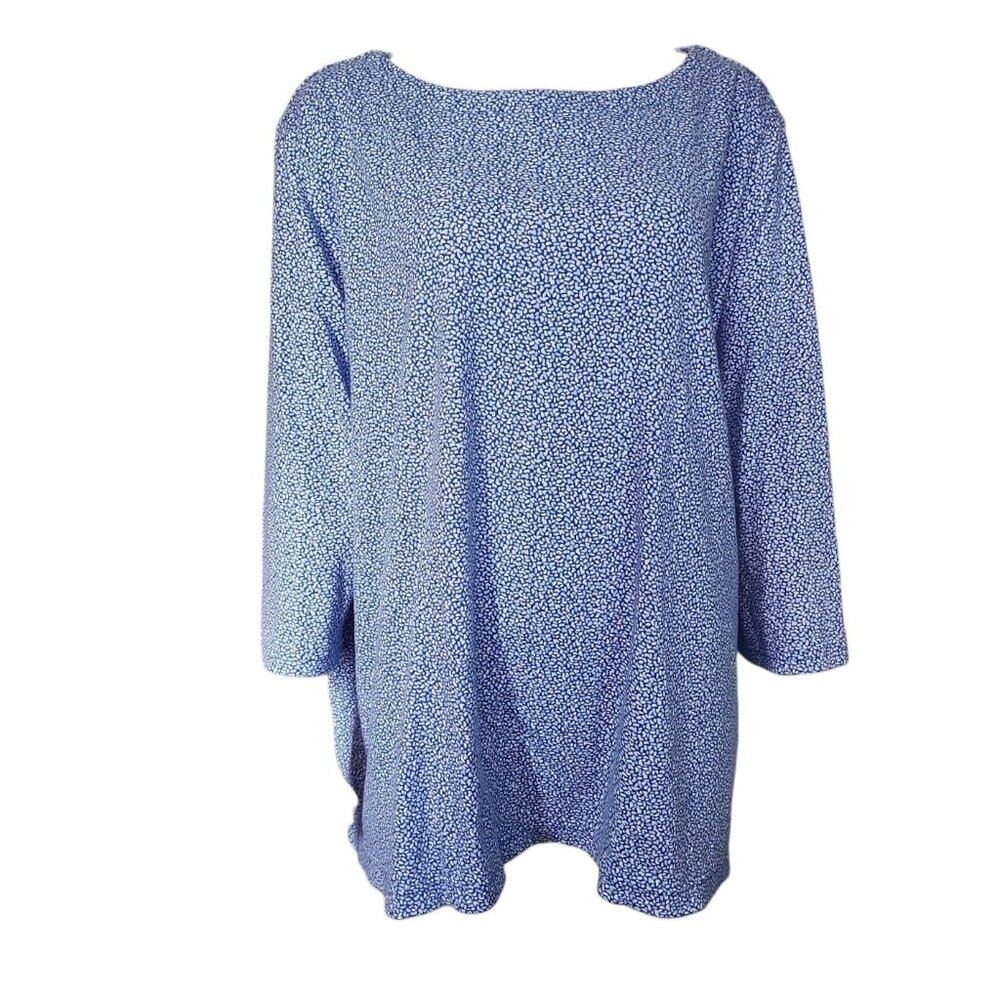 Croft & Barrow Top Womens Plus Size 3X‎ Blue White 3/4 Sleeve Pullover Shirt